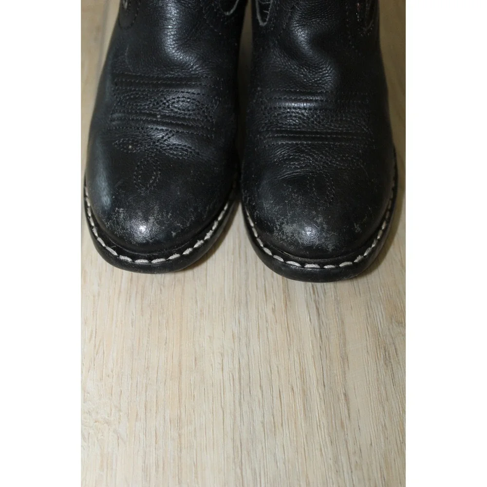 Kids Black Leather Western Cowboy Boots Blue Stitching Round Toe Size‎ 9